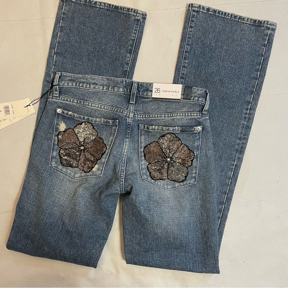 7 For All Mankind NWT New $278 7 For All Mankind Bootcut Beaded Floral Maribe Size 26" / US 2 / IT 38 - 3 Thumbnail