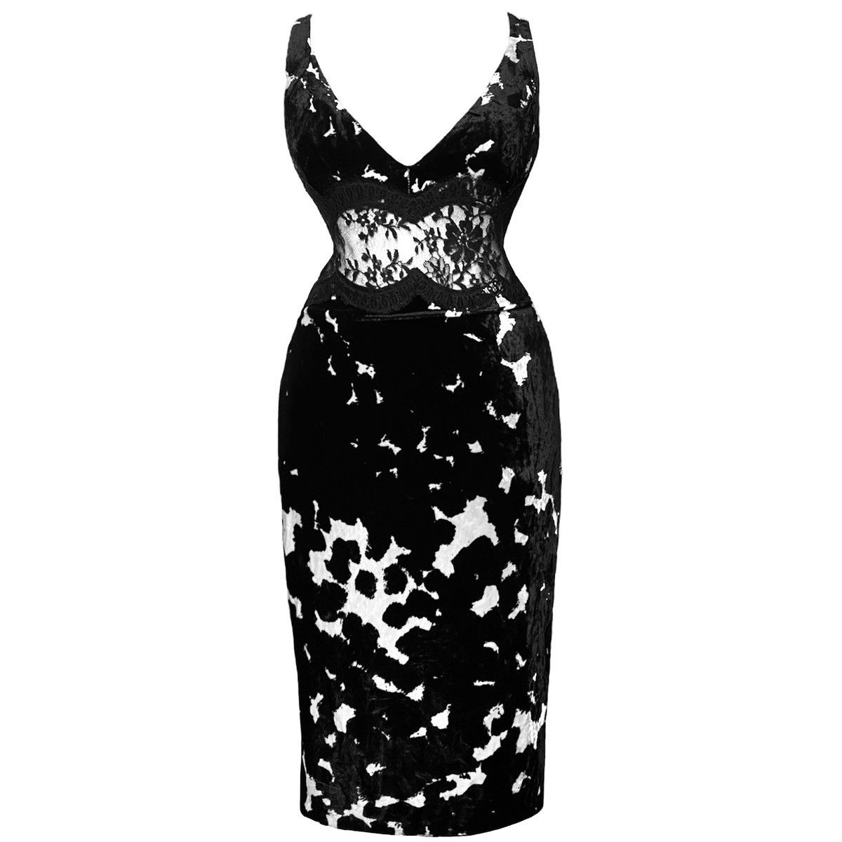 S/S 1996 Gianni Versace black and white pattern velvet dress