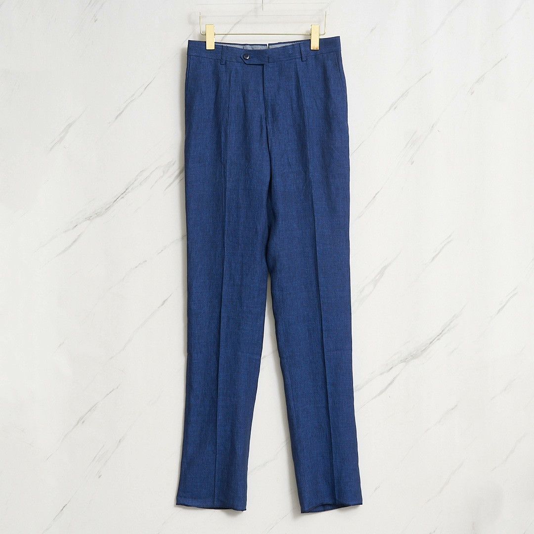 Ermenegildo Zegna ZEGNA Men's Royal Blue Linen Casual Pants Size US 28 / EU 44 - 1 Thumbnail
