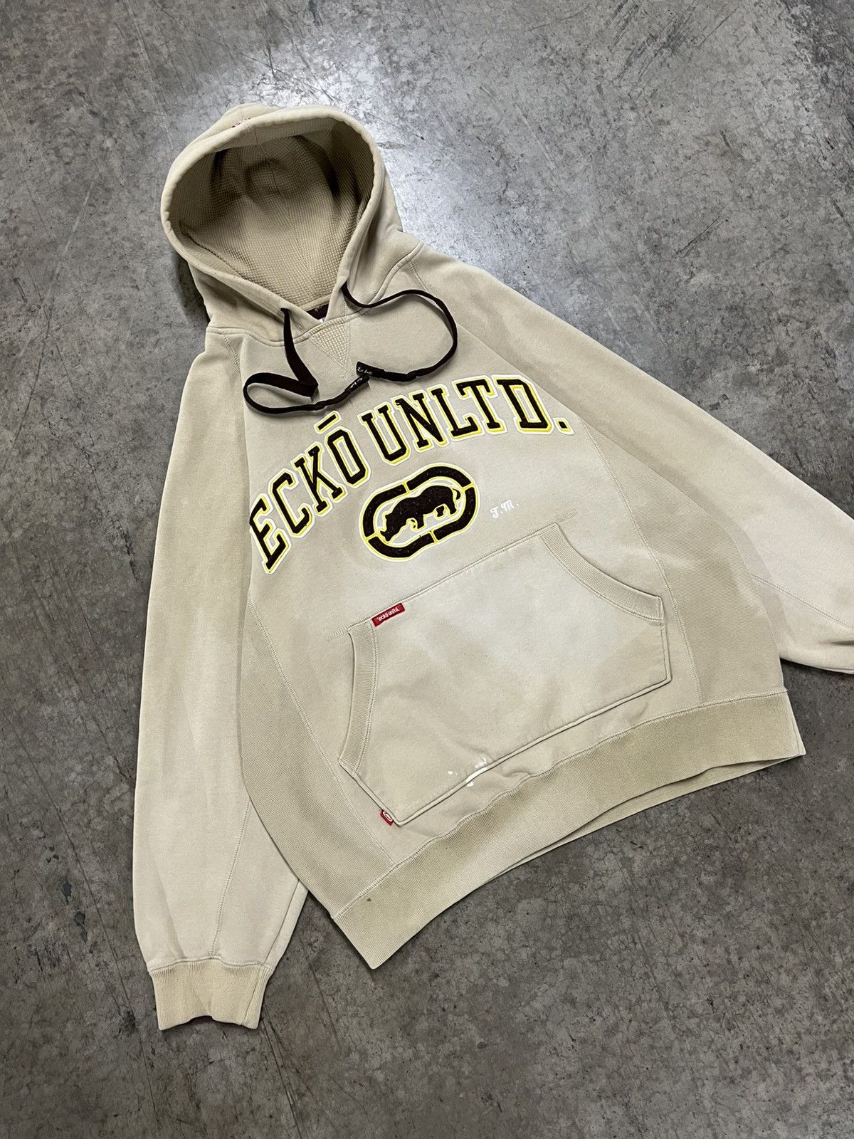 Ecko Unltd. × Vintage Ecko utld y2k sun faded boxy fit cream hoodie skater hip hop Size US M / EU 48-50 / 2 - 5 Thumbnail