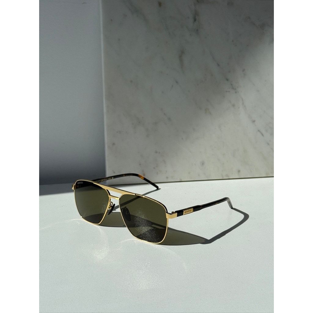 Gucci NEW Gucci GG1164S Squared Gold Aviator Unisex Sunglasses Size ONE SIZE - 10 Thumbnail