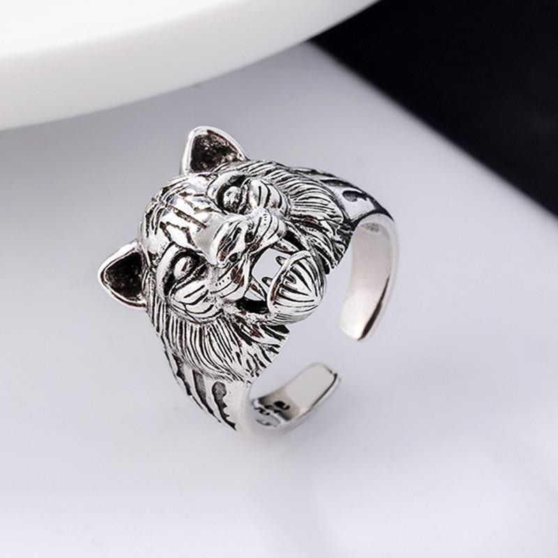 VIBE Retro Open-Band Men's Distressed Tiger Head Ring Size ONE SIZE - 2 Thumbnail
