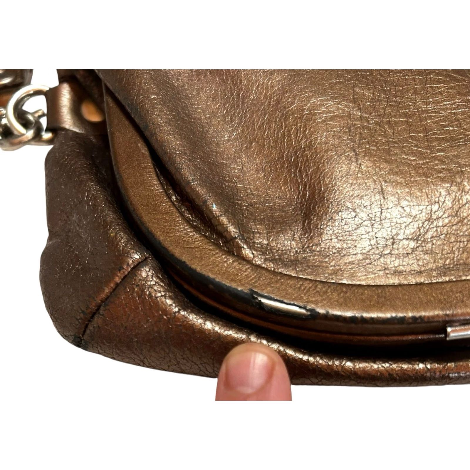 Vintage VINTAGE HOBO International Skyler Clutch Leather Metallic Brown FoldOver Crossbody Wristlet Purse Size ONE SIZE - 5 Thumbnail