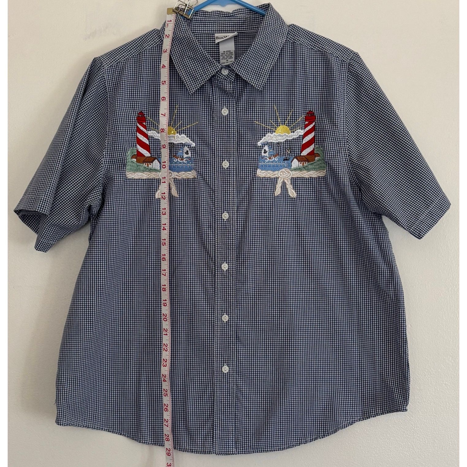 Other BonWorth Blue Gingham Nautical Embroidered Button-Down Shirt Size M / US 6-8 / IT 42-44 - 3 Thumbnail