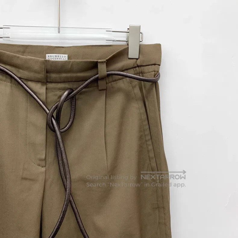 Brunello Cucinelli Brunello Cucinelli Brown wool leather belt casual trousers Size 26" / US 2 / IT 38 - 3 Thumbnail