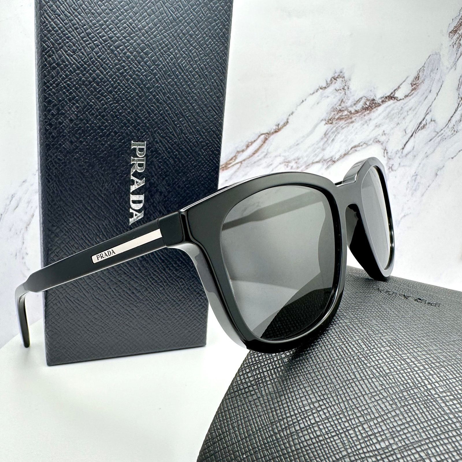 Prada New PRADA Sunglasses Black Acetate Square Silver Metal Size ONE SIZE - 20 Thumbnail