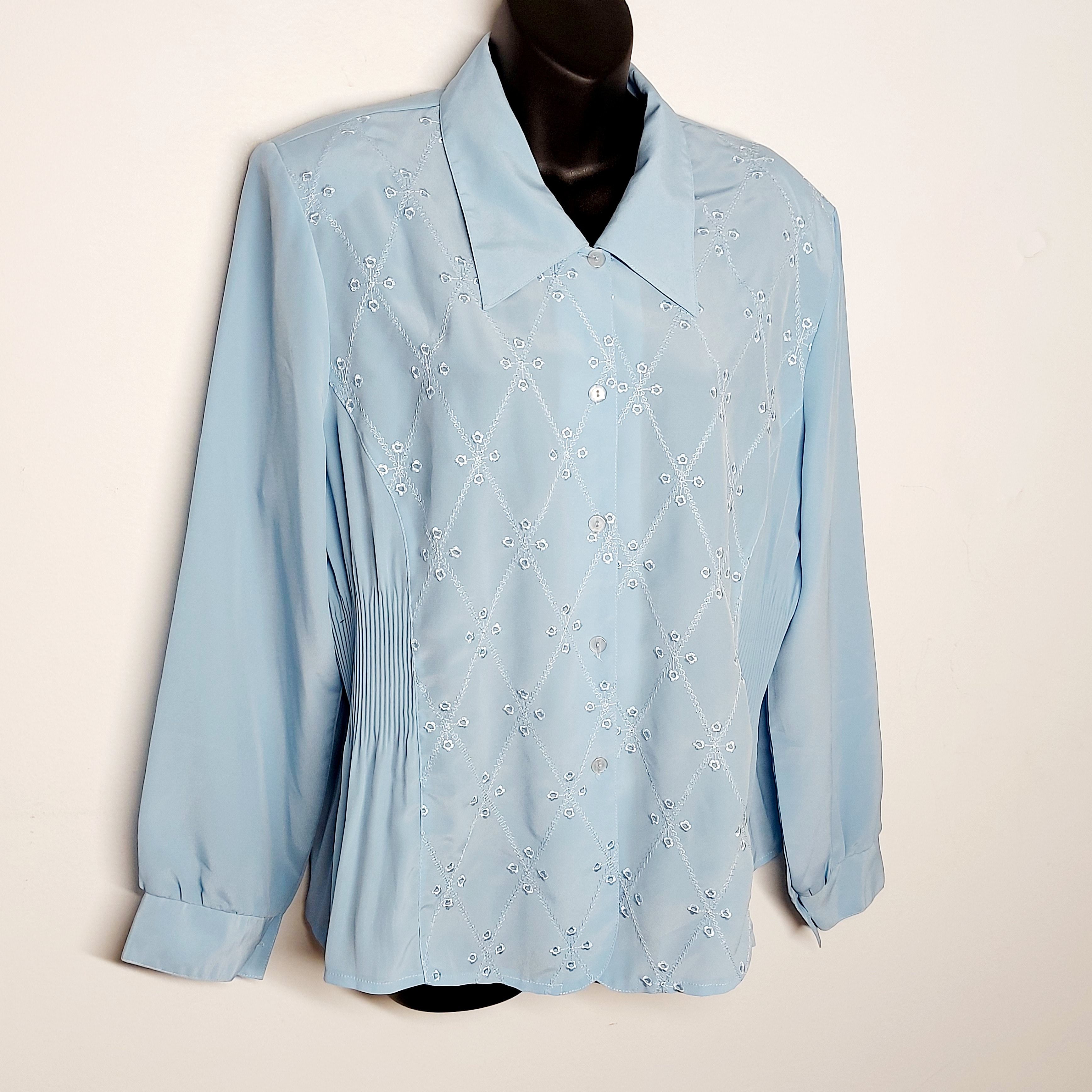 Vintage Vintage Blue Blouse Classic L Collard Long Sleeve Buttoned Size L / US 10 / IT 46 - 1 Thumbnail