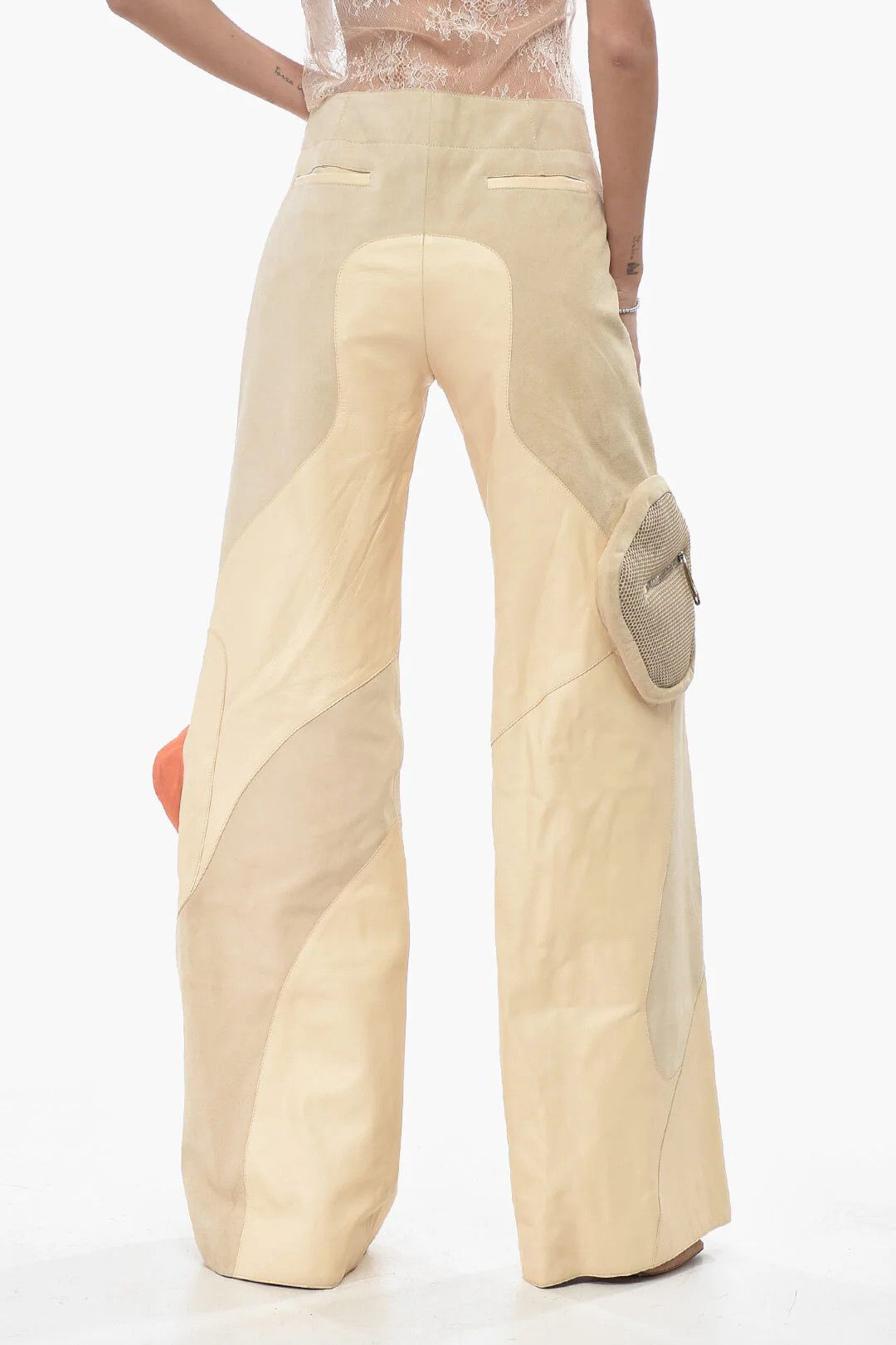 Off-White og1mm0426 Leather Palazzo Pant in Beige Size 28" / US 6 / IT 42 - 5 Thumbnail
