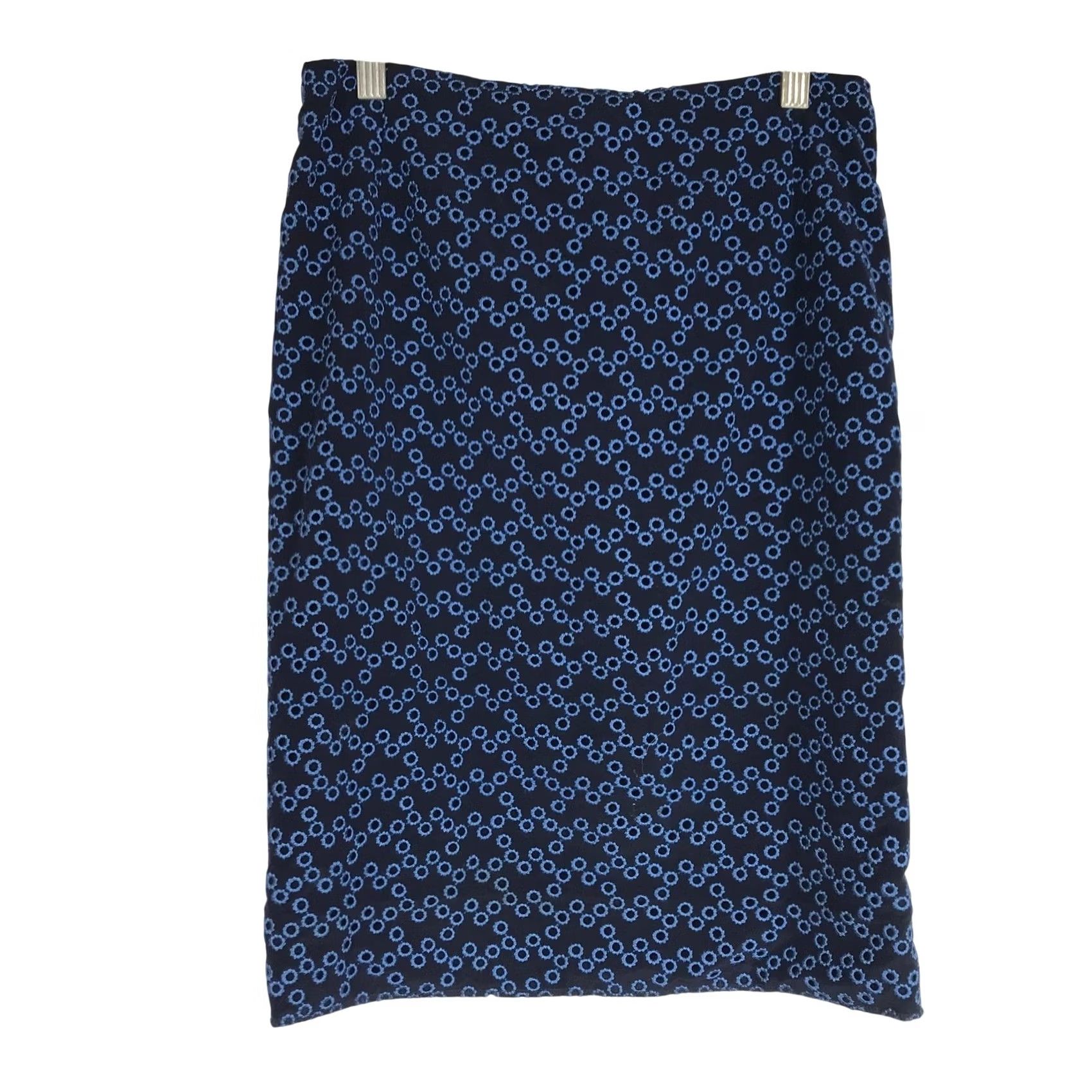 Vintage Akris Punto Navy Blue Geometric Print Pencil Skirt Women US 4 Size 27" / US 4 / IT 40 - 2 Thumbnail