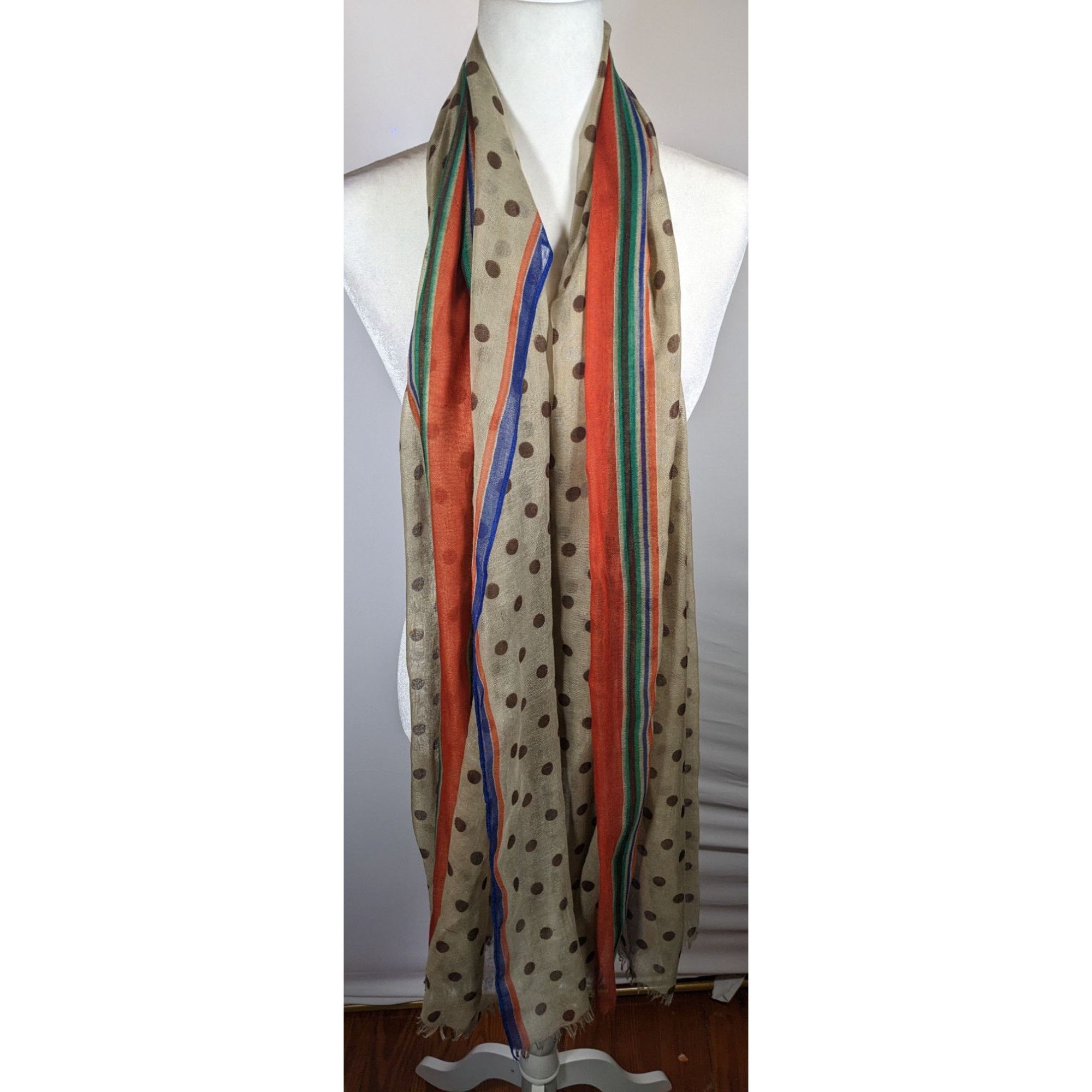 Other Vintage 70s Taupe Scarf With Brown Polka Dots And Rainbow St Size ONE SIZE - 5 Thumbnail
