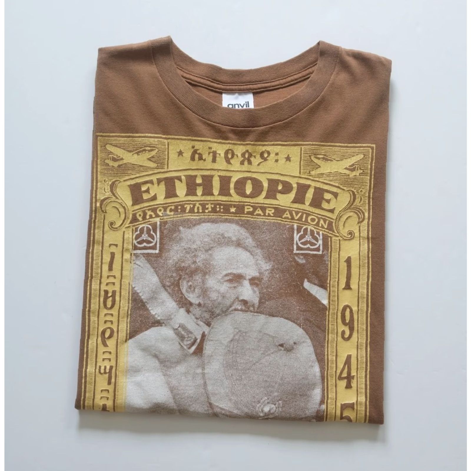 Anvil VINTAGE 90s RASTAFARIAN EMPEROR HAILE SELASSIE ANVIL 100% COTTON BROWN T-SHIRT XL Mens Size US XL / EU 56 / 4 - 4 Thumbnail