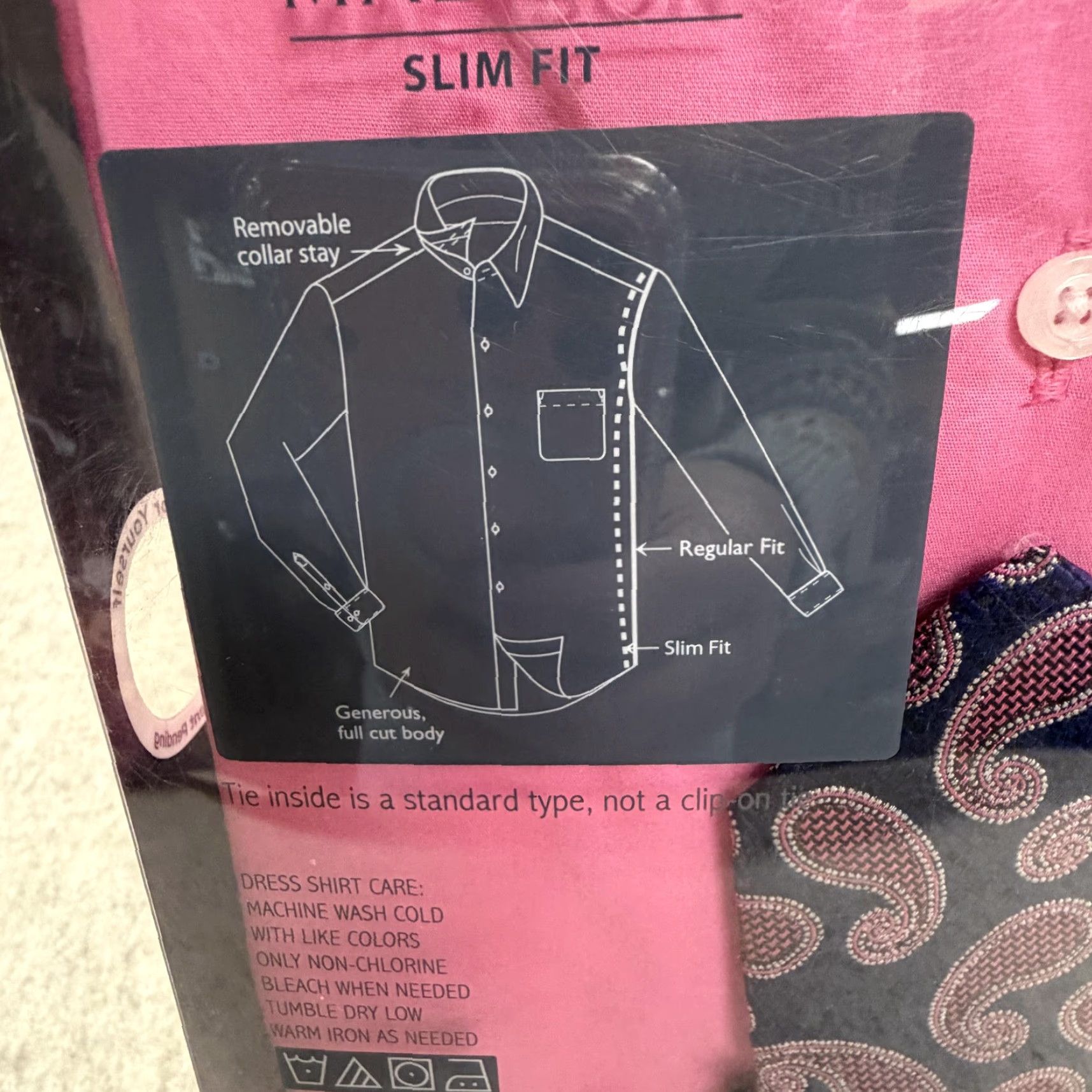 Madison Madison Dress Shirt Mens Large 16-16.5 34/35 Pink Slim Fit Easy Care Stretch Shirt Size 42R - 7 Thumbnail