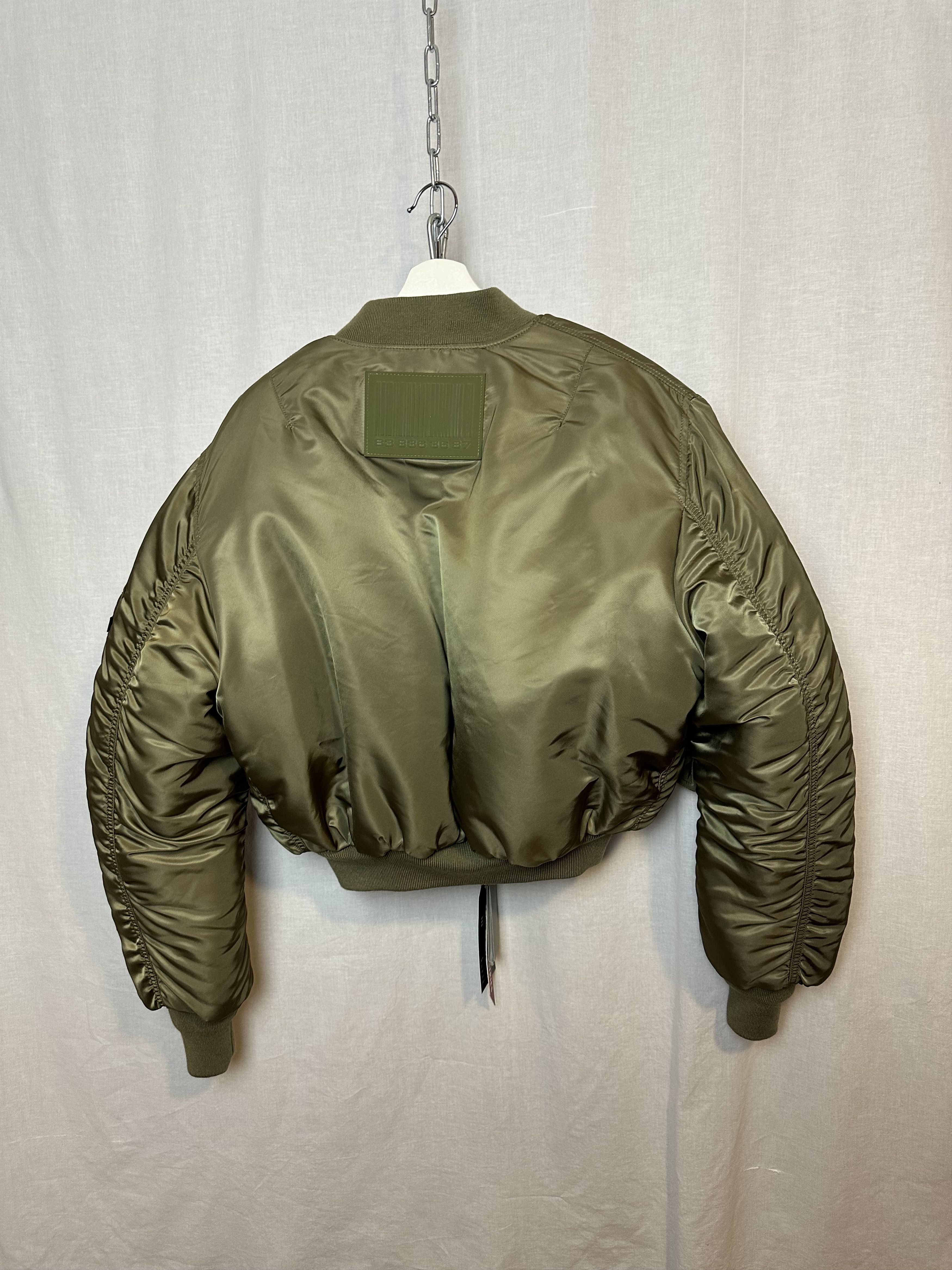 image of Vetements x Vtmnts Padded Shoulders Barcode Bomber in Green/Gray, Men's (Size Small)