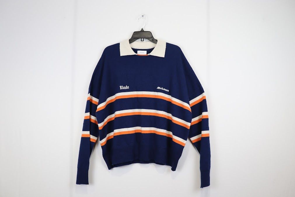 Malcolm McLaren × Rhude o1rshd Racing Knit Polo Sweater / Shirt in Black/Blue Size US L / EU 52-54 / 3 - 1 Thumbnail