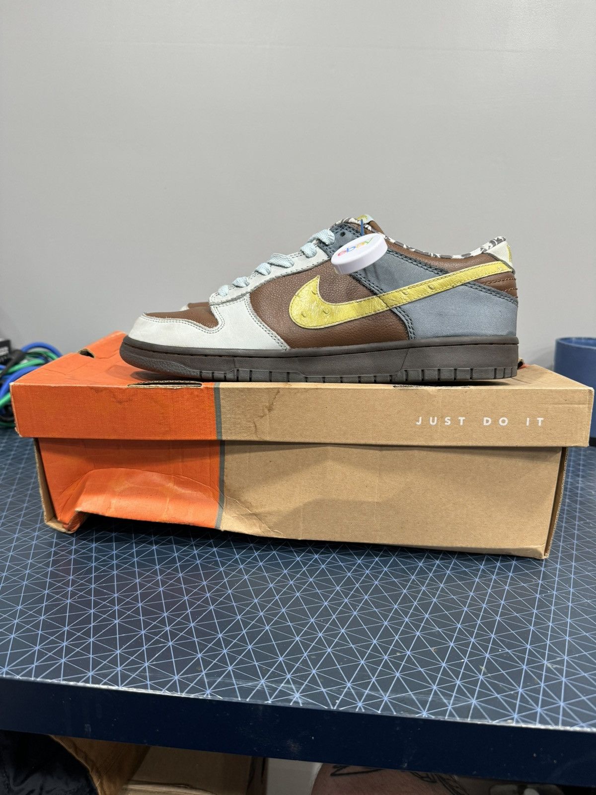 image of Nike Dunk Low Premium Bison Celery Blue Shoes in Brown, Men's (Size 10.5)