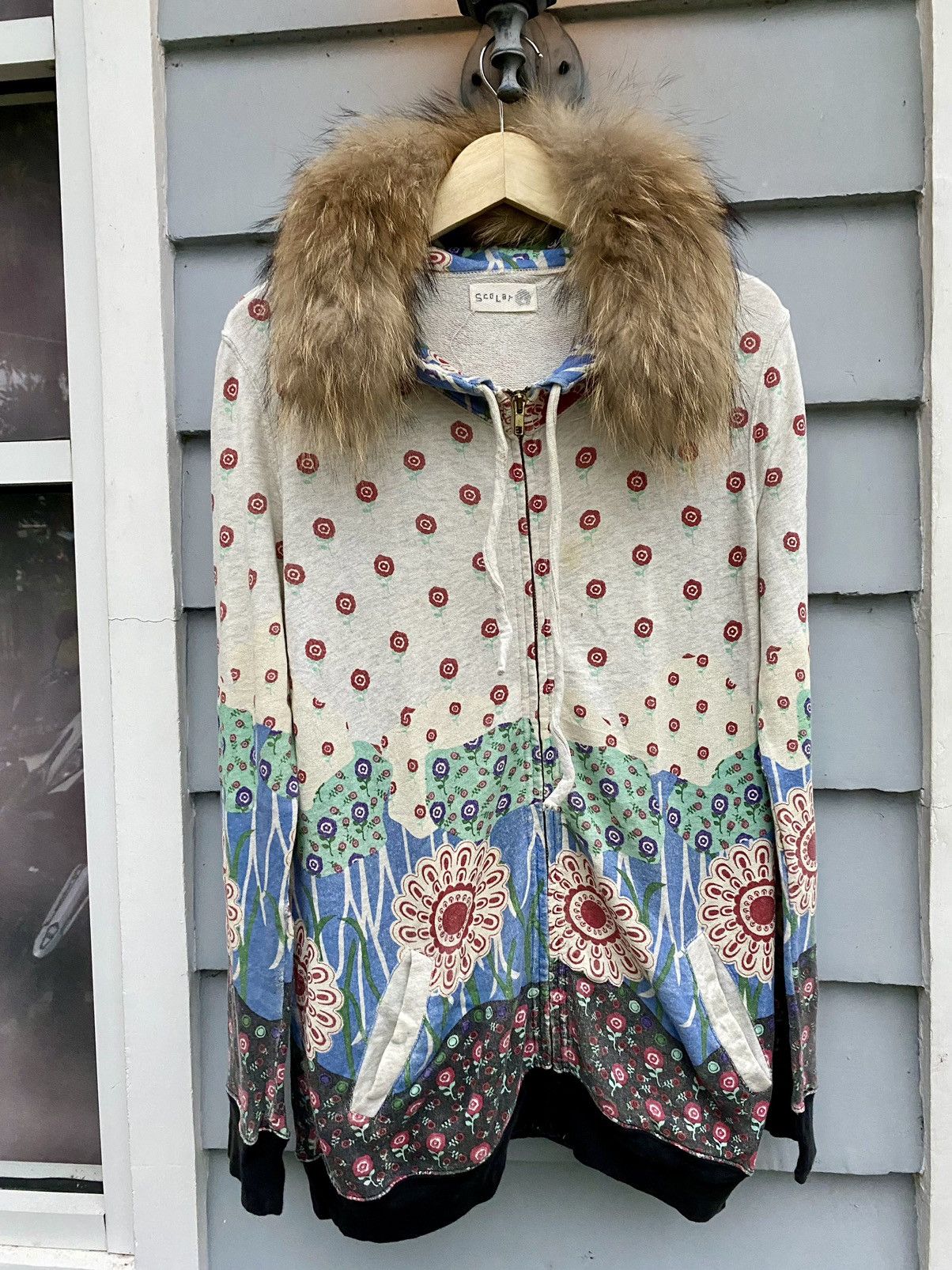 Japanese Brand Scolar Bohemian Japanese Floral All Over Hoodie With Fur Size US M / EU 48-50 / 2 - 3 Thumbnail