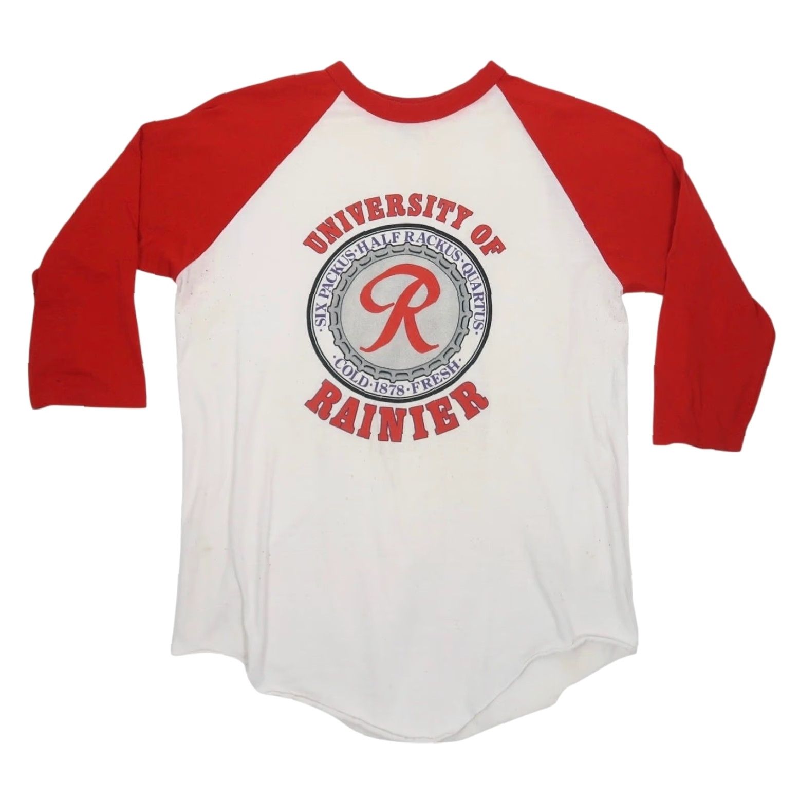 Vintage VINTAGE University of Rainier Raglan T-Shirt Sport-T Single Stitch Beer Men L White 70s 80s Baseball Tee Size US L / EU 52-54 / 3 - 2 Thumbnail