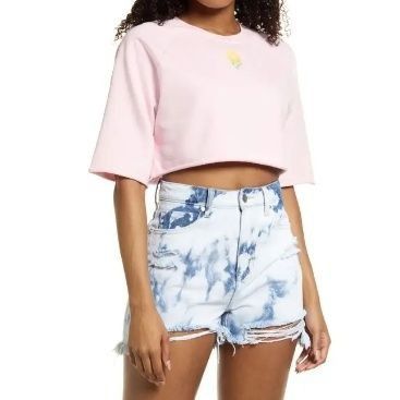 BP. BP. Organic Cotton Crop Sweatshirt L Pink Embroidered Barbie Size L / US 10 / IT 46 - 4 Thumbnail