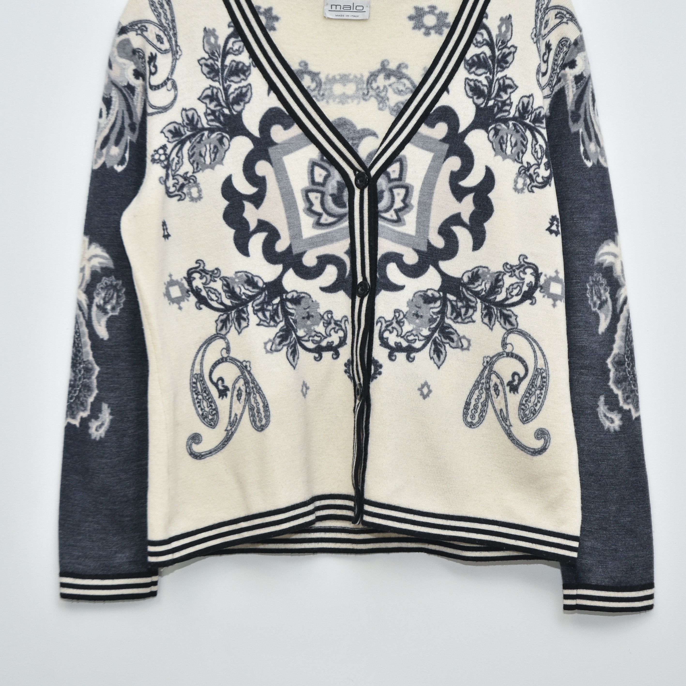Malo MALO Italy Merino Wool Cardigan Paisley Baroque Knit Sweater Size S / US 4 / IT 40 - 3 Thumbnail