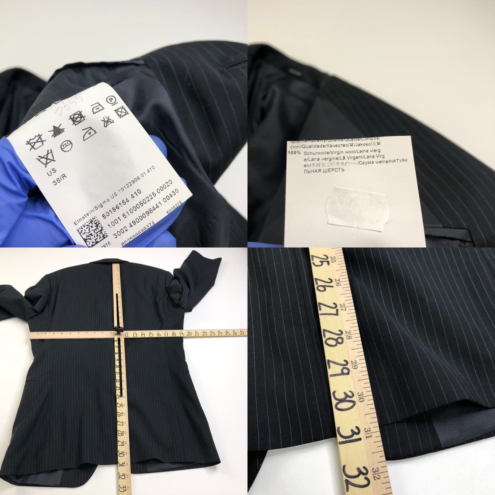 Hugo Boss Hugo Boss 38 R Three-Button Sport Suit Coat Jacket Striped Black Wool Men Suit Jacket Size 38R - 9 Thumbnail