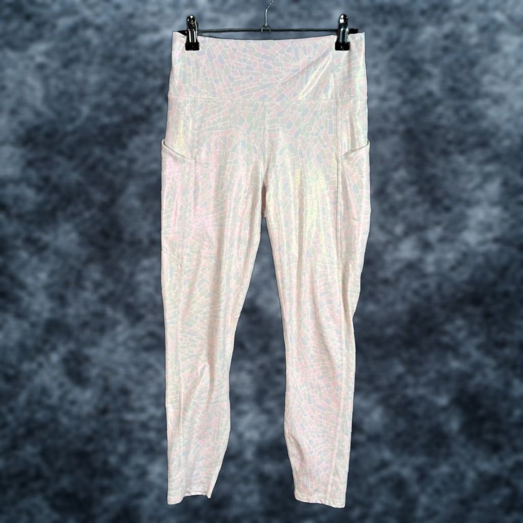 Fabletics Fabletics High Waist Athletic Leggings Pink Iridescent Mosaic Print Compression Women’s Small Size 28" / US 6 / IT 42 - 1 Thumbnail