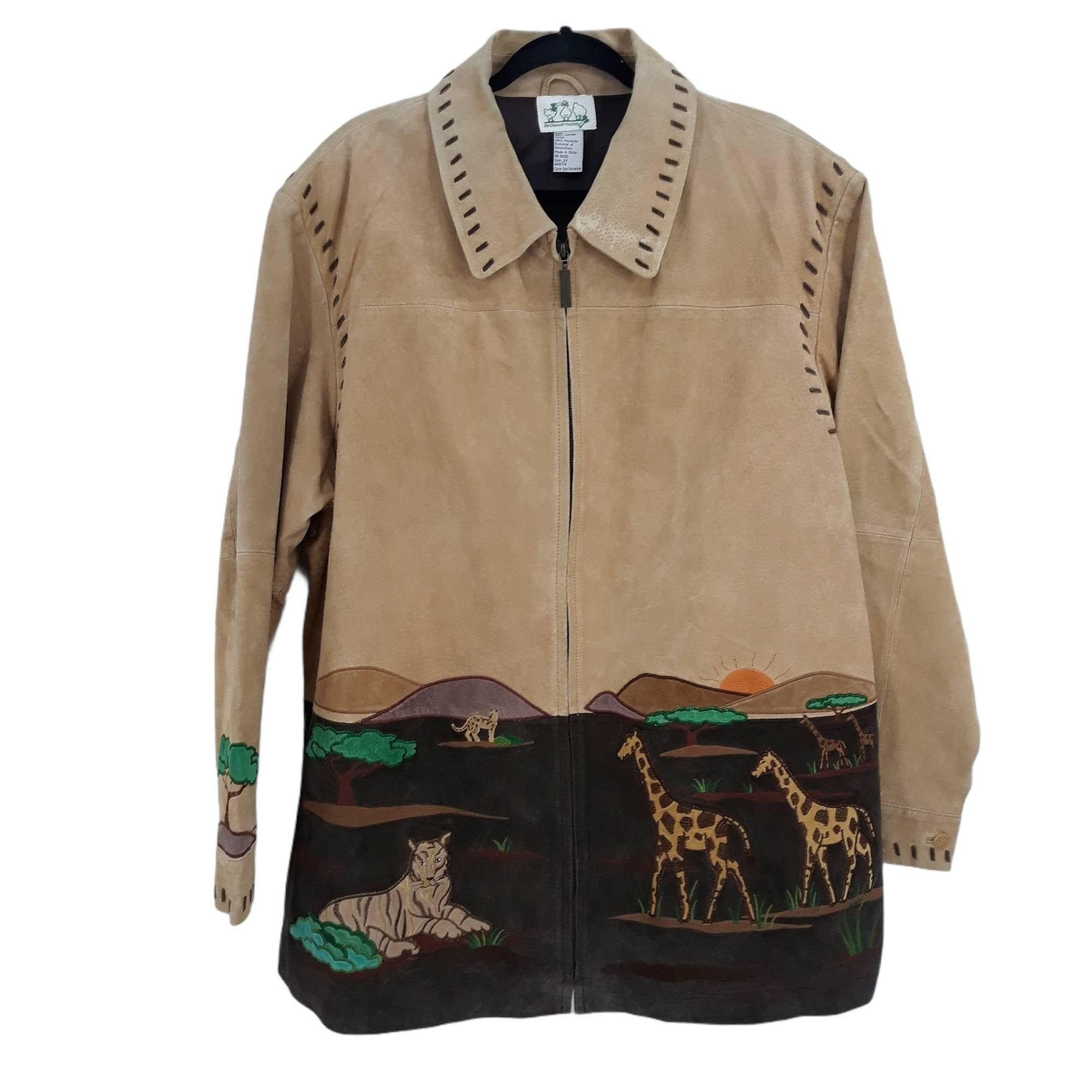 Quacker Factory 80's Leather Jacket Novelty Safari Animal Giraffe Tiger Size XXL / US 16-18 / IT 52-54 - 1 Thumbnail