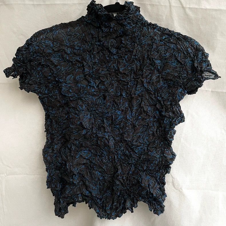 Issey Miyake Issey Miyake size:2 Black pleated printed bubble top Size XS / US 0-2 / IT 36-38 - 1 Thumbnail