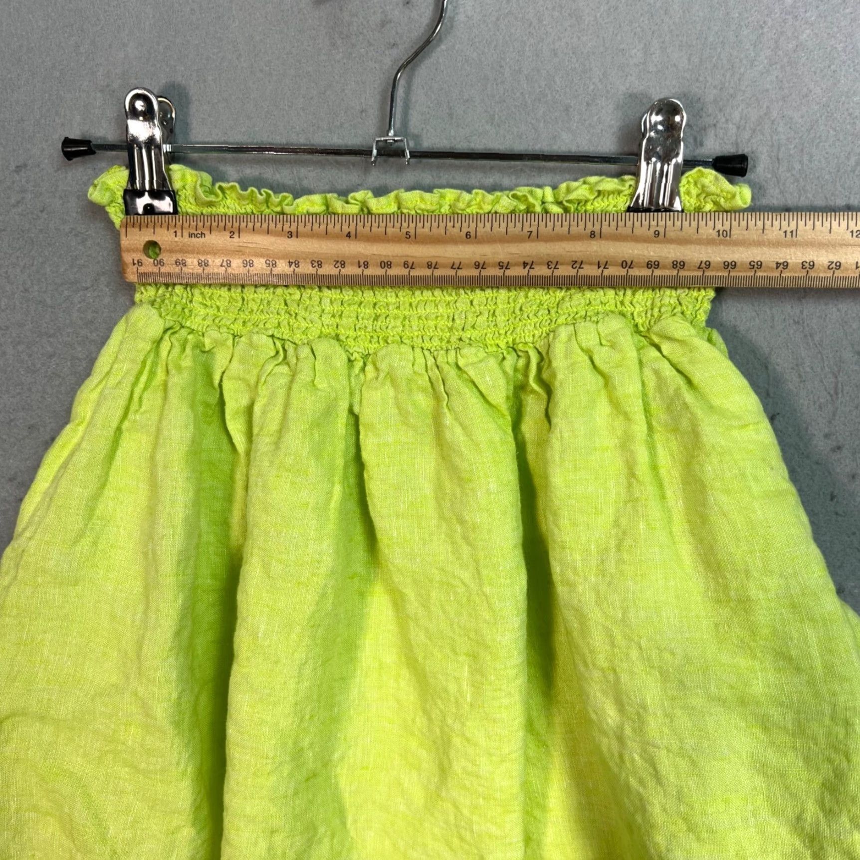 Cynthia Rowley Cynthia Rowley Skirt Womens Size Small Short A-Line Linen Neon Green Smocked Waist Casual Spring Summer Vintage No Size 28" / US 6 / IT 42 - 4 Thumbnail