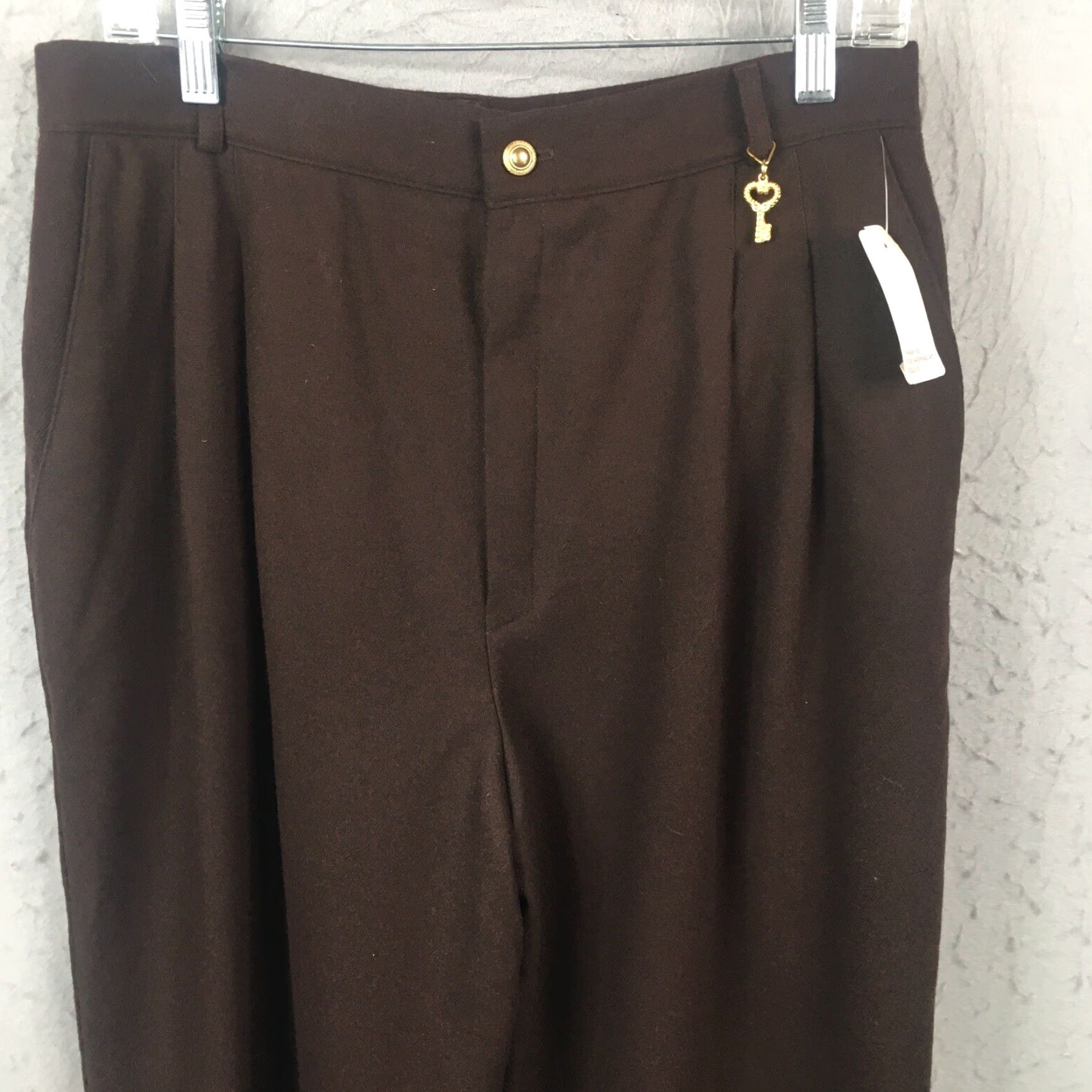 Vintage VINTAGE Fundamental Things Pants Women 16 Brown 100% Wool Career Academia Office NEW VTG Size 31" - 3 Thumbnail