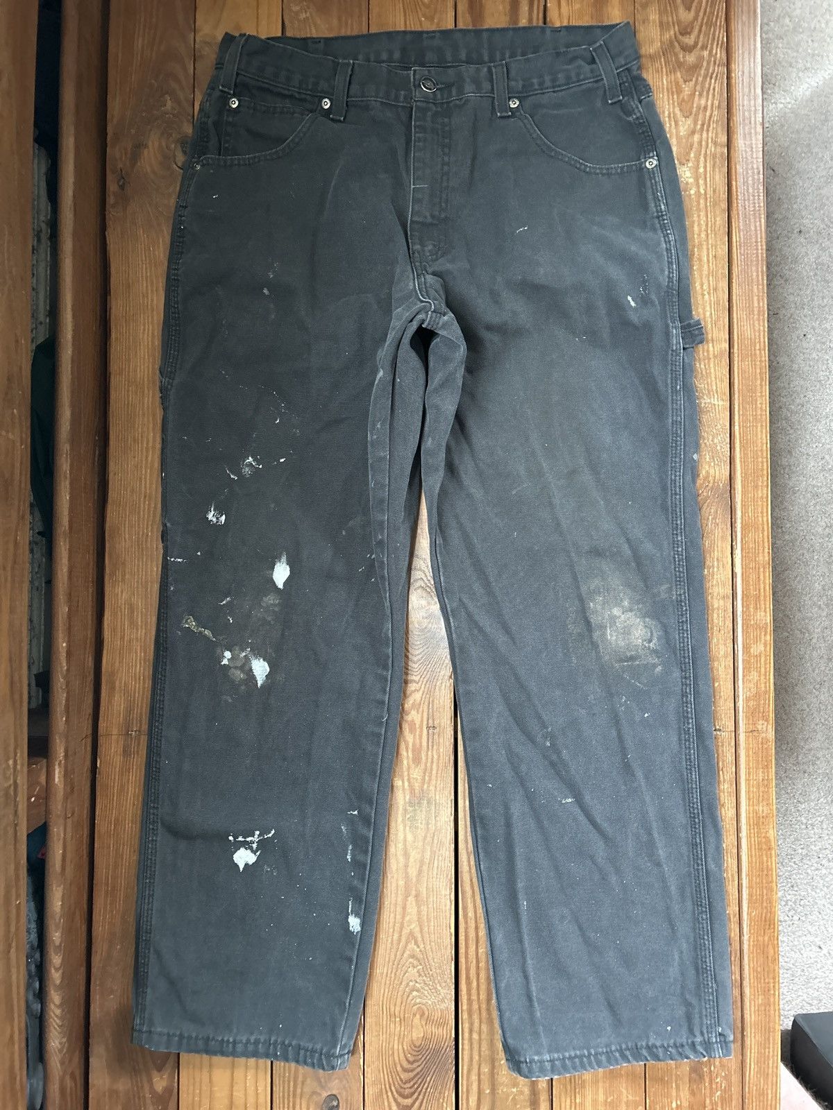 Dickies × Vintage Vintage 90s Y2K Dickies Painted Black Carpenter Pants Size US 32 / EU 48 - 2 Thumbnail