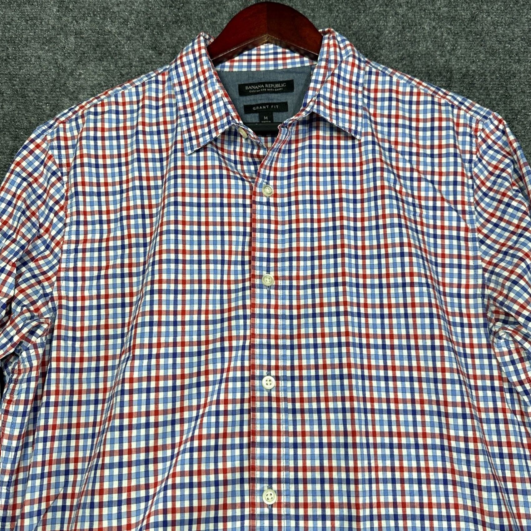 Banana Republic Banana Republic Shirt Mens M Grant Fit Custom Wash Blue White Red Plaid Button-Up Long Sleeve Size US M / EU 48-50 / 2 - 5 Thumbnail