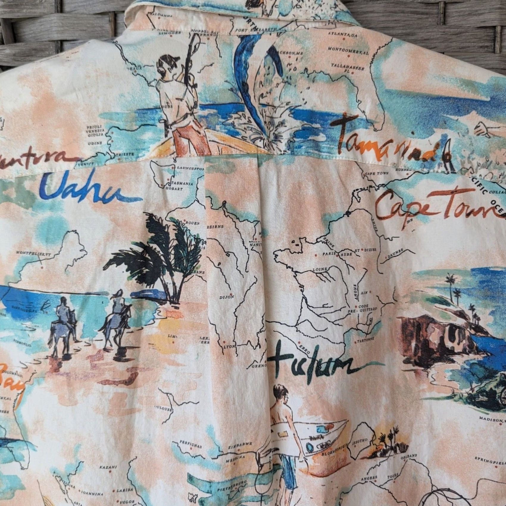 Gap GAP Mens Short Sleeve Button Down Shirt Travel Tulum Map Multicolor S Size US 29 - 4 Thumbnail