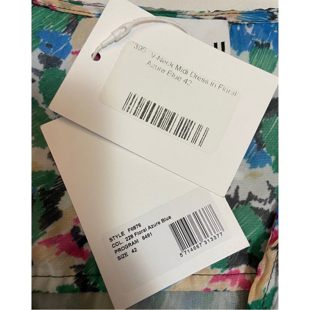 Ganni NWT New $325 GANNI Multicolor V-Neck Midi Floral Azure Blue Size L / US 10 / IT 46 - 6 Thumbnail