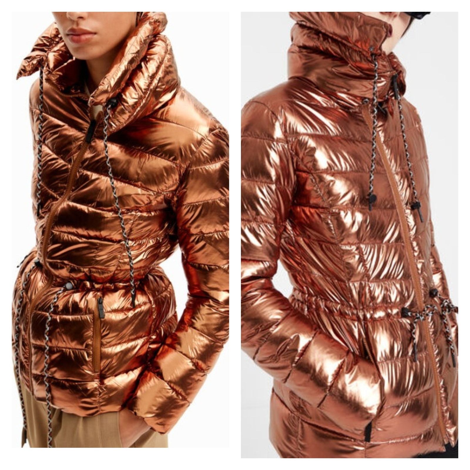 Desigual Jasmine Gold Metallic Puffer NWT Jacket -US Size XS
