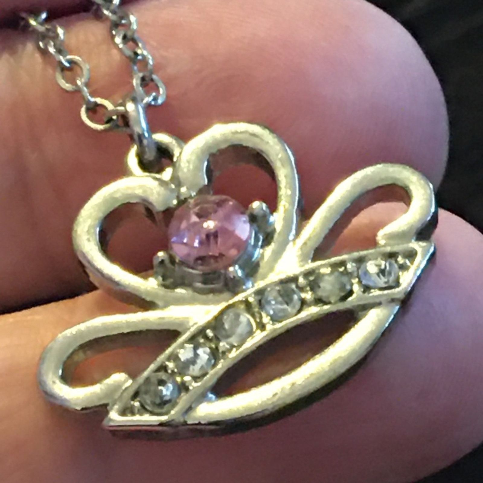 Jewelry Pink & clear crystal heart pendant on chain Size ONE SIZE - 4 Thumbnail