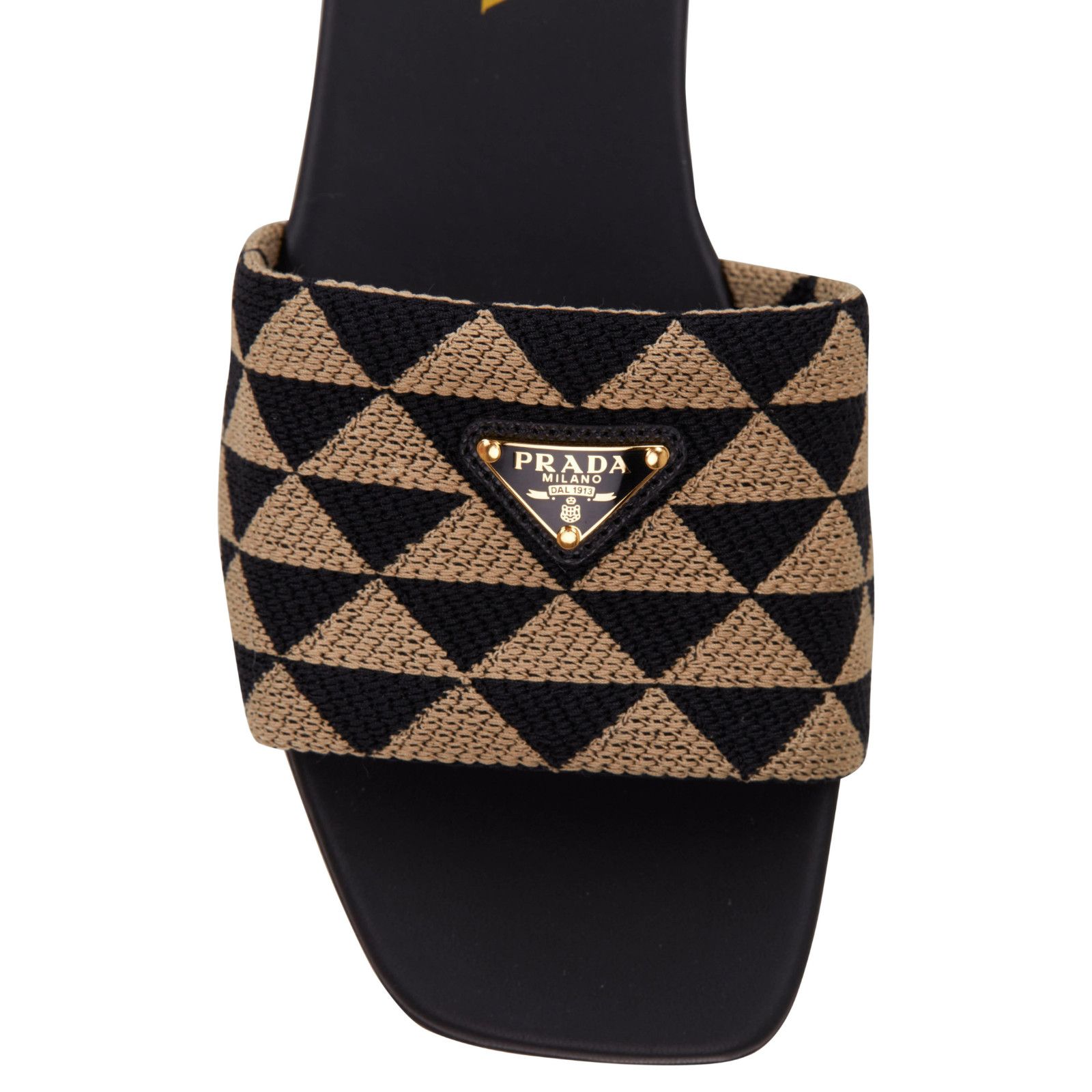 Prada Prada Jacquard Triangle Logo Black Beige Tan Leather Slide Size US 7.5 / IT 37.5 - 12 Thumbnail