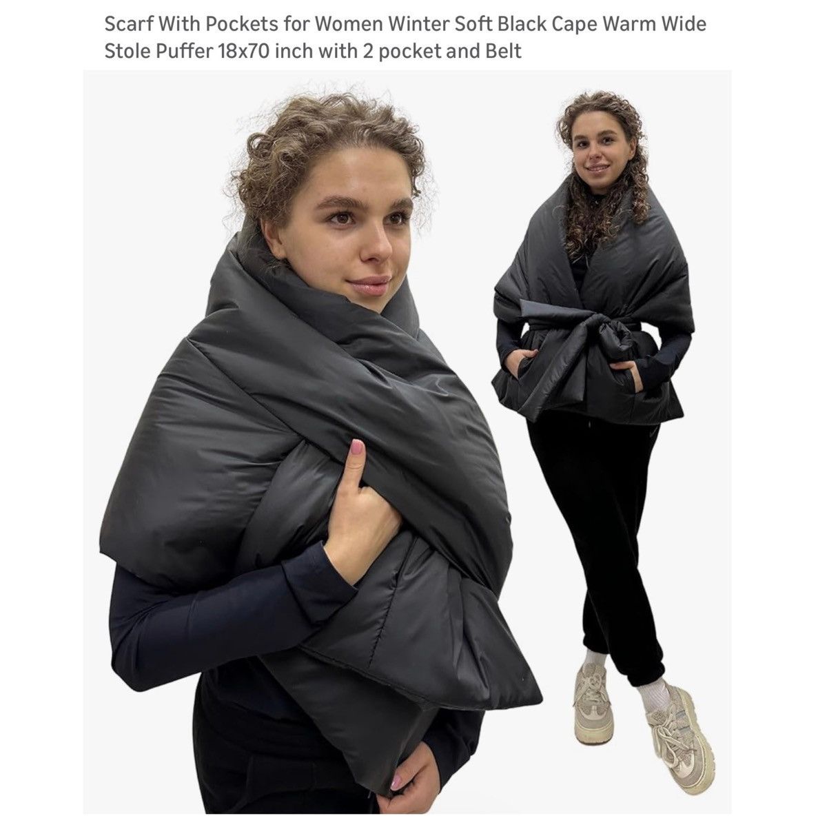 Other 3-in-1 Puffer Scarf Cape Wrap with Pockets Belt Headband Set Size ONE SIZE - 2 Thumbnail