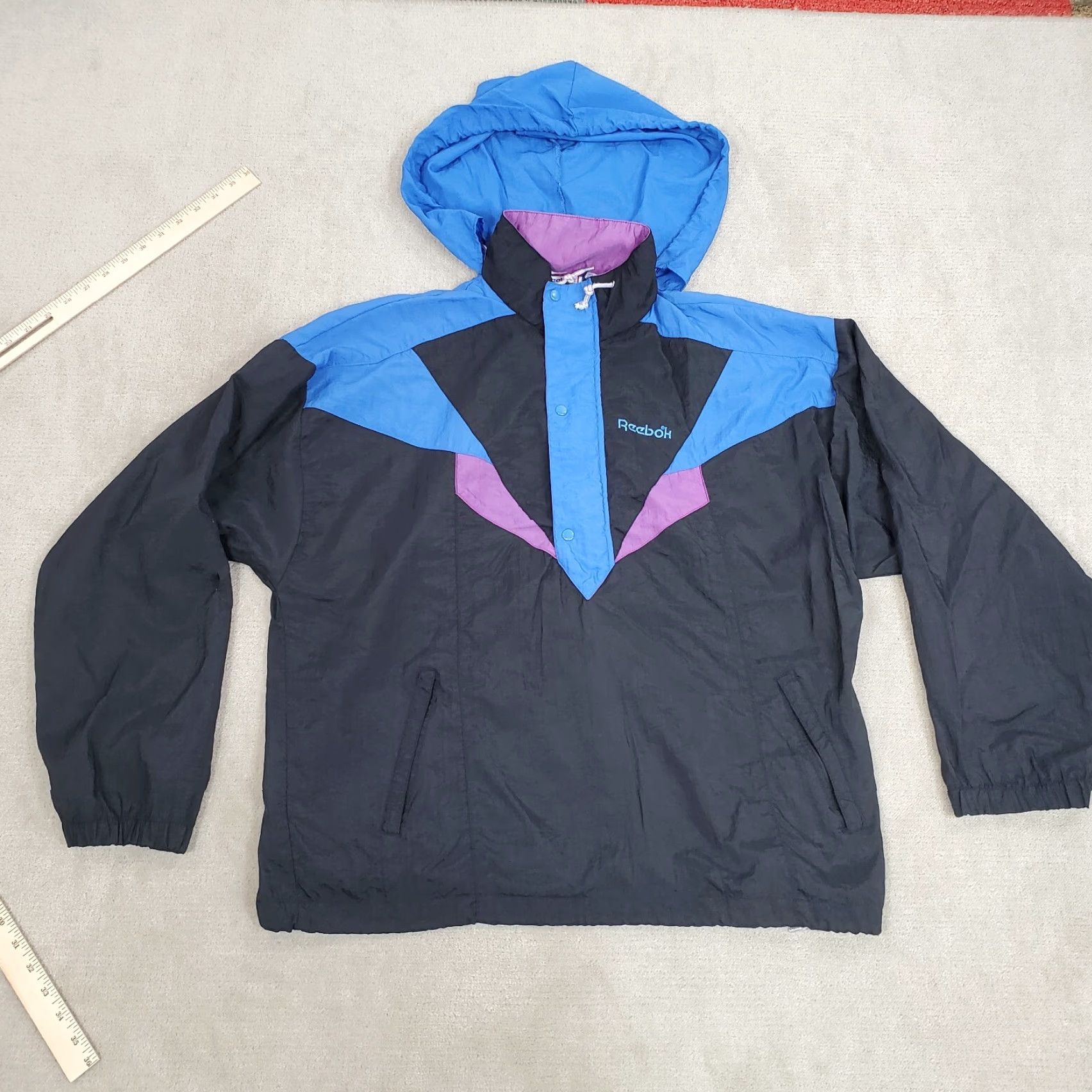 Reebok VINTAGE Reebok Jacket Mens Medium Black Blue Windbreaker Pullover 90s Y2K Coat Size US M / EU 48-50 / 2 - 2 Thumbnail