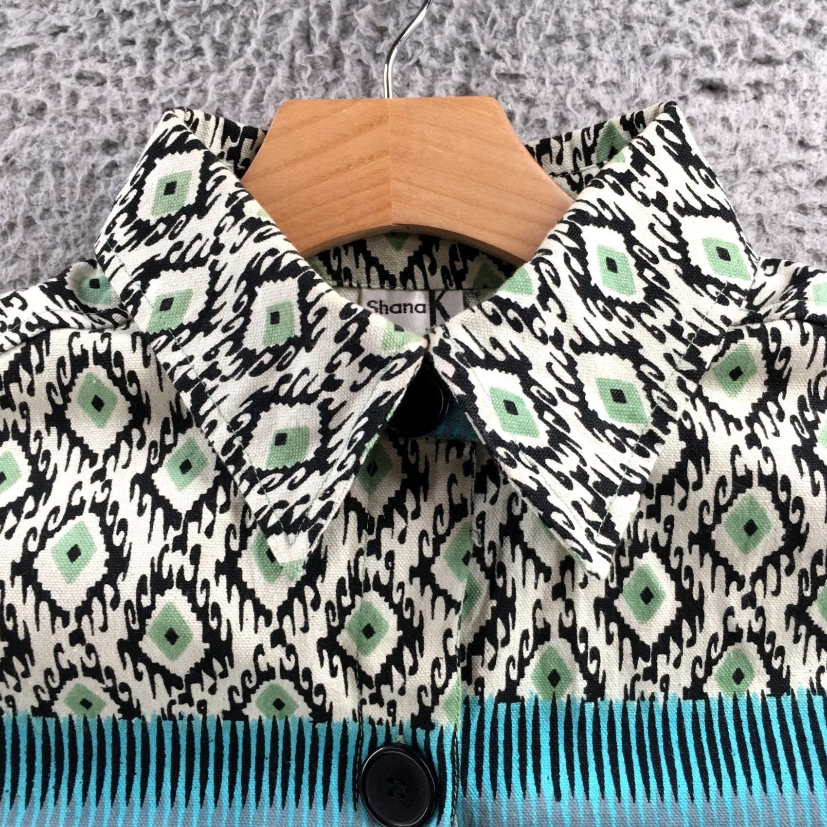 Vintage Shana K Shirt Women M Multi Abstract Print 3/4 Sleeves Button Up Collared Cotton Green Classic Geometric Casual All Seasons Mens? No Size M / US 6-8 / IT 42-44 - 3 Thumbnail