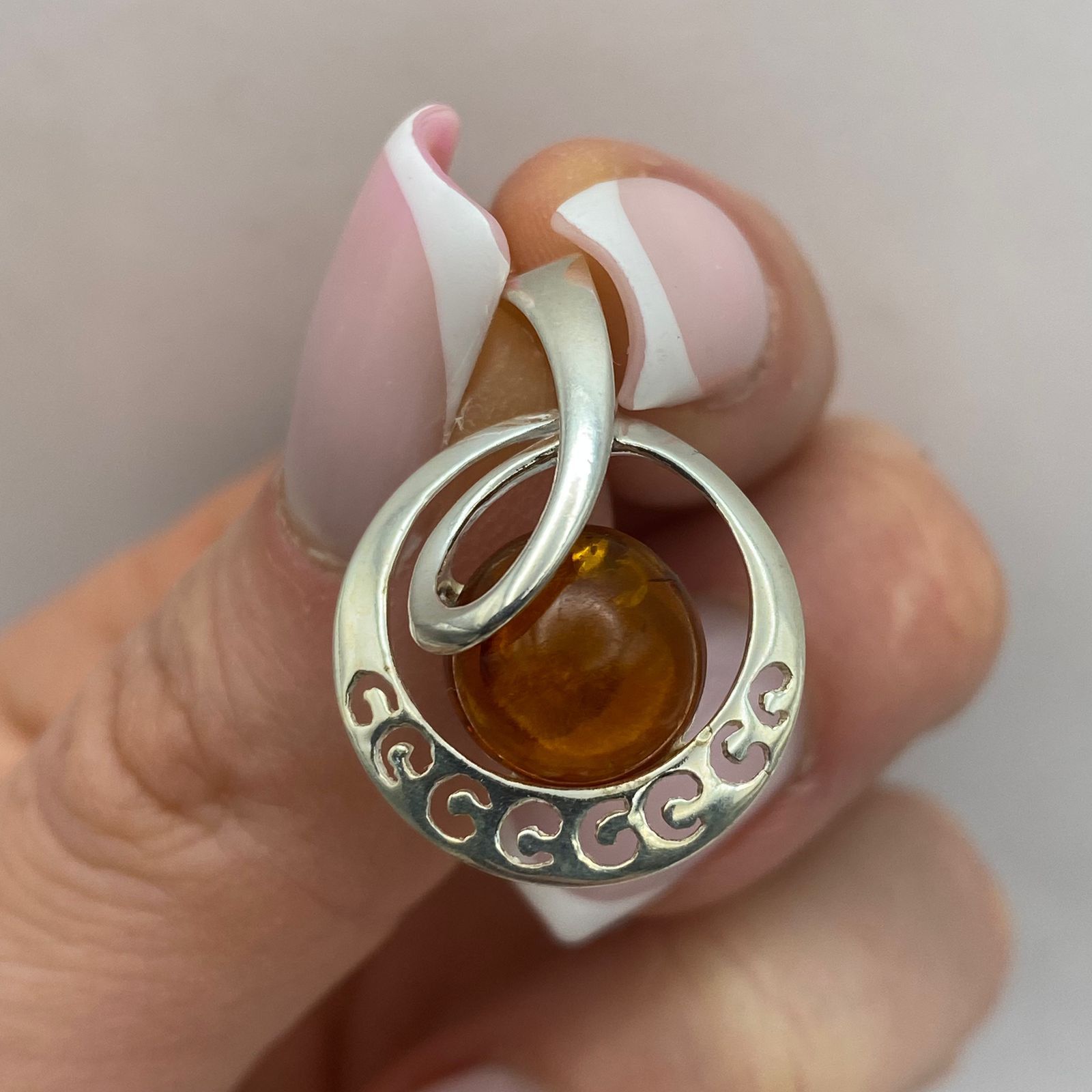 Sterling Silver Vintage 925 Sterling Silver Amber Pendant Modern Design 2.2g Size ONE SIZE - 3 Thumbnail