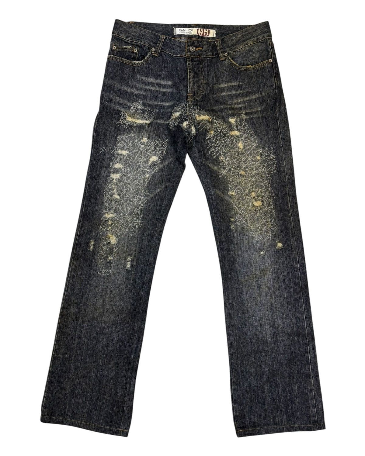 Hedi Slimane Distressed Web Chaos Stitch Wide Leg Denim Jean Dior Style Size US 32 / EU 48 - 7 Thumbnail
