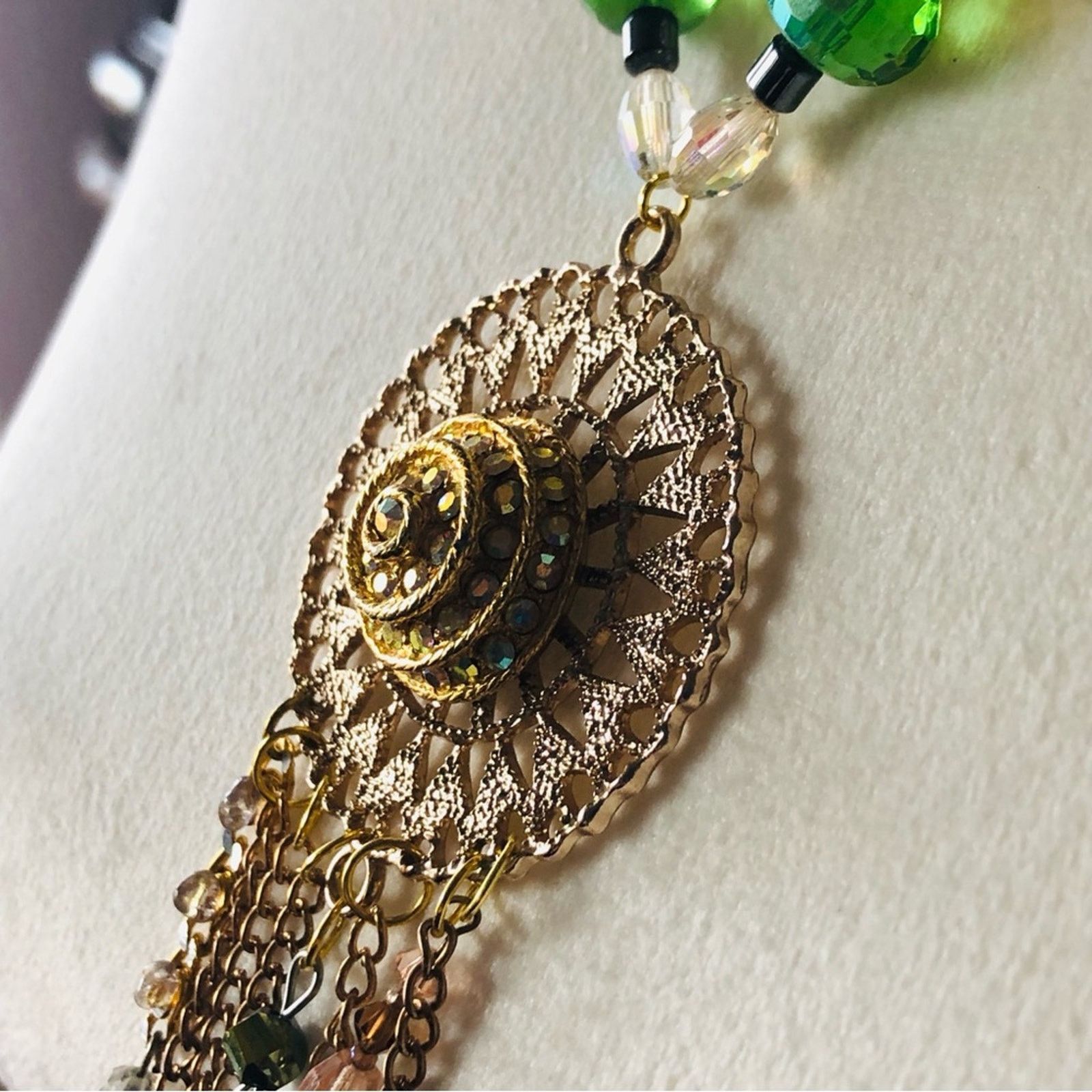 Handmade Handcrafted filigree pendant Pearl genuine emerald necklac Size ONE SIZE - 9 Thumbnail