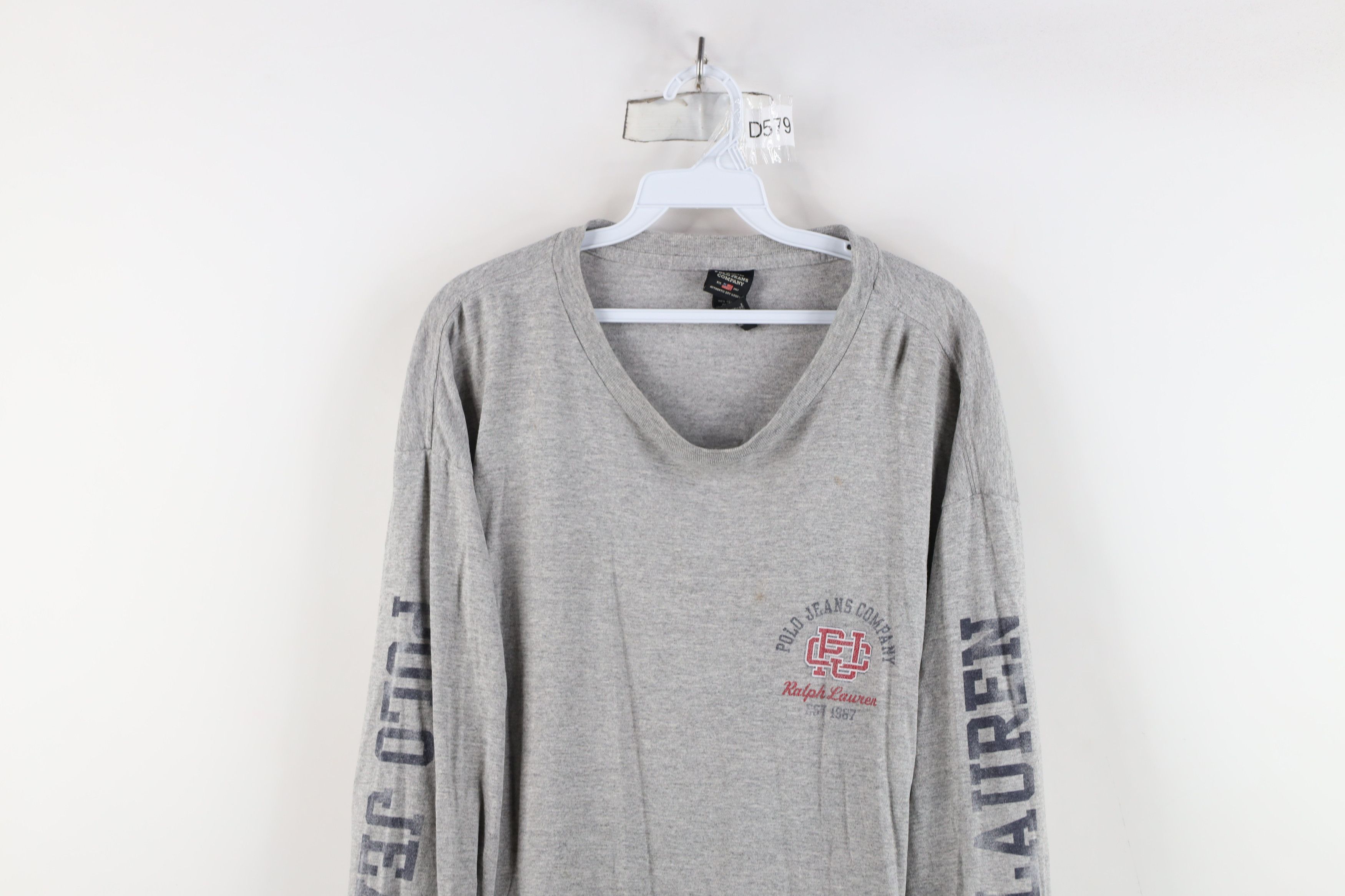 Ralph Lauren × Vintage Vintage 90s Ralph Lauren Spell Out Long Sleeve T-Shirt Gray Size US XL / EU 56 / 4 - 2 Thumbnail