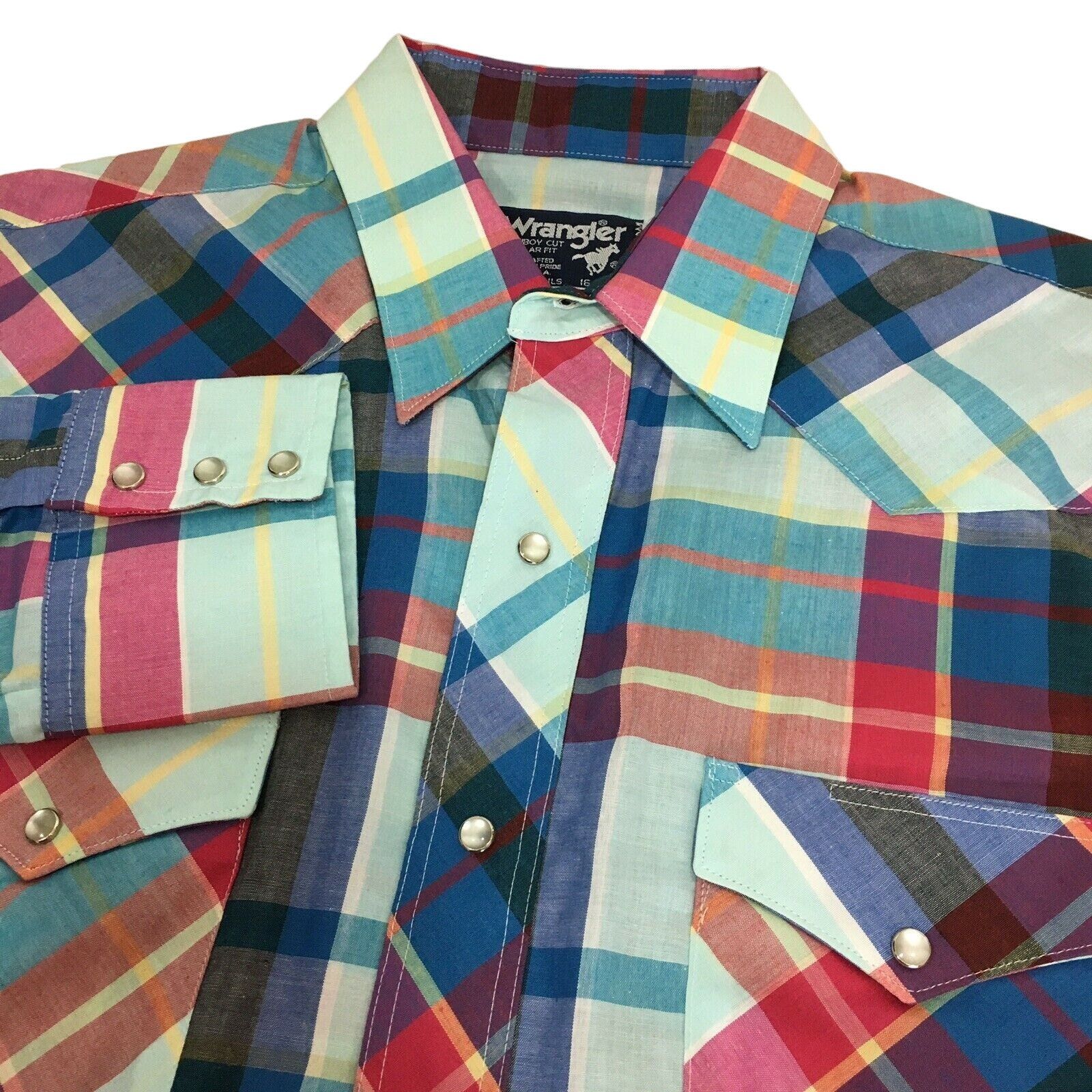 Wrangler NoS New Vtg Wrangler Aqua Blue Plaid ROCKABILLY Shirt Size US L / EU 52-54 / 3 - 4 Thumbnail