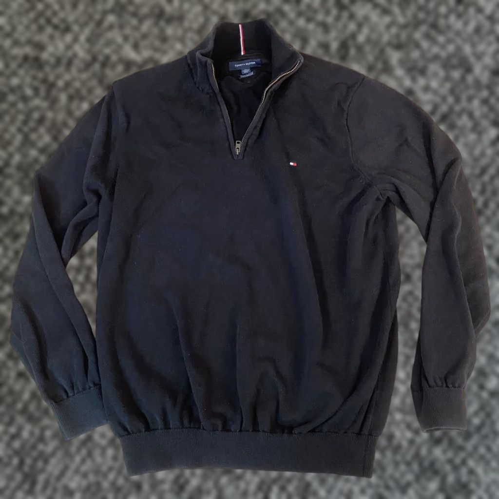Tommy Hilfiger Tommy Hilfiger Men's Black Premium Cotton 1/4 Zip Pullover Sweater XXL Slim Size US XXL / EU 58 / 5 - 1 Thumbnail
