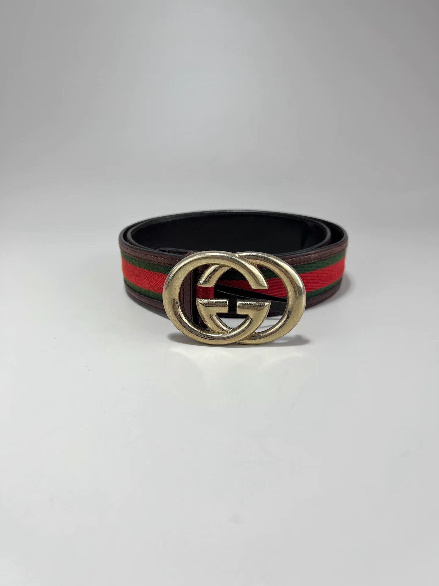 Gucci GUCCI Web Green-Red Stripe GG Gold Buckle Belt Size ONE SIZE - 1 Thumbnail