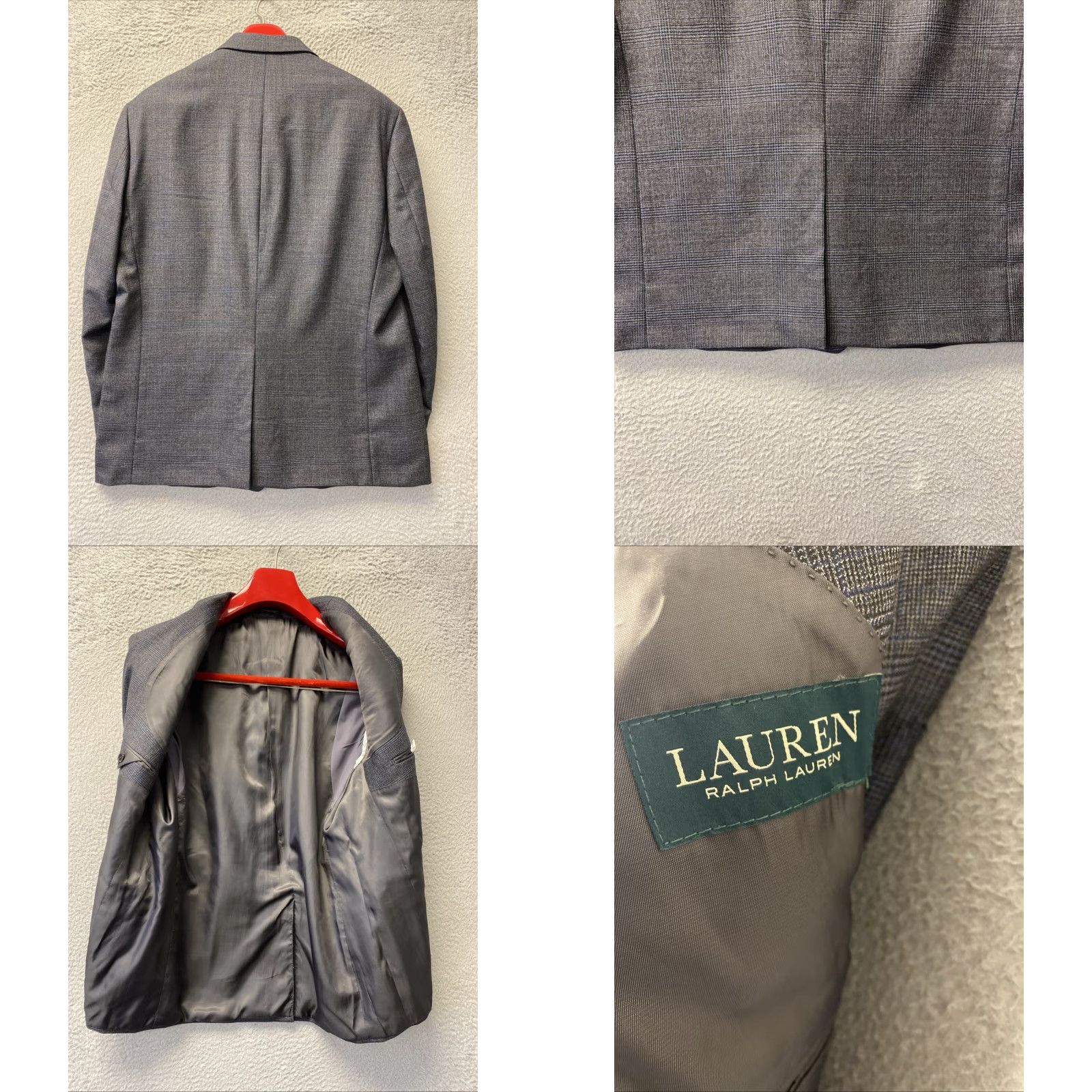 Ralph Lauren VINTAGE Ralph Lauren Blazer Jacket Glen Plaid Houndstooth 46R Gray Wool Mens Size 46R - 8 Thumbnail