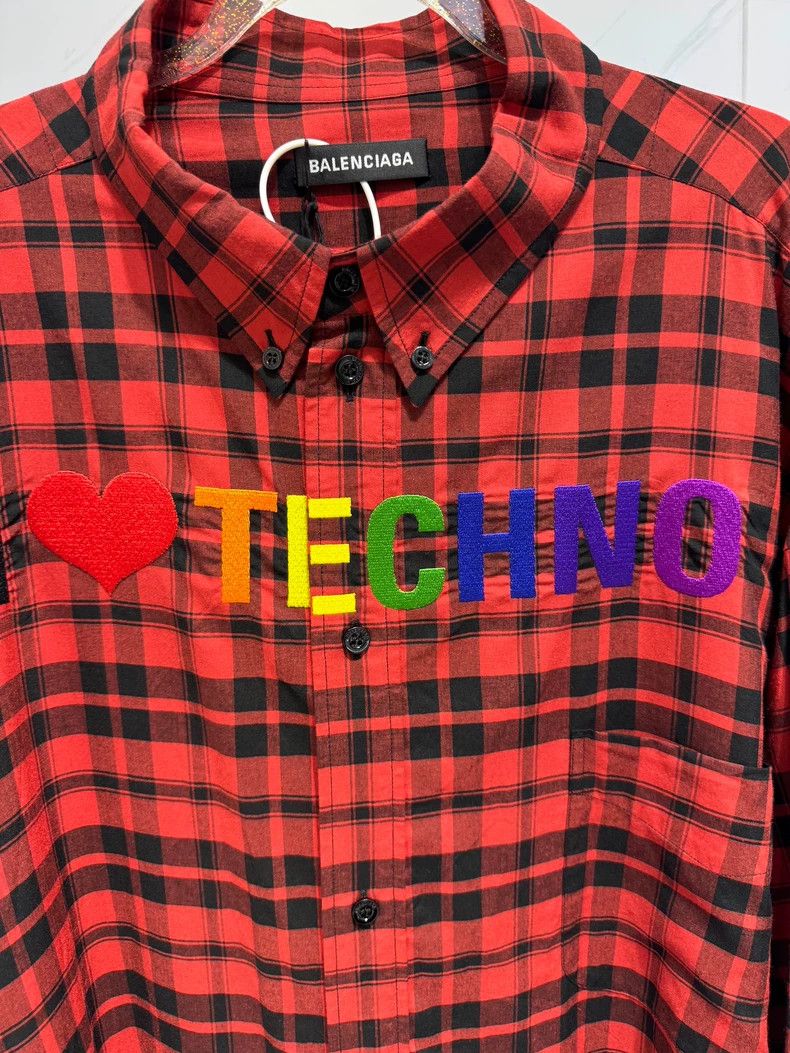 Balenciaga Balenciaga I Love Electronic Music Logo Plaid Shirt Size US XXS / EU 40 - 4 Thumbnail