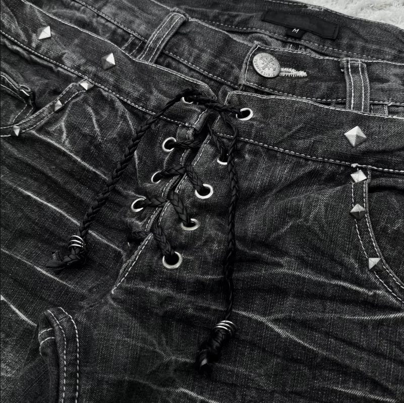 Japanese Brand Double Waist Lace Up Jeans Size US 32 / EU 48 - 2 Thumbnail
