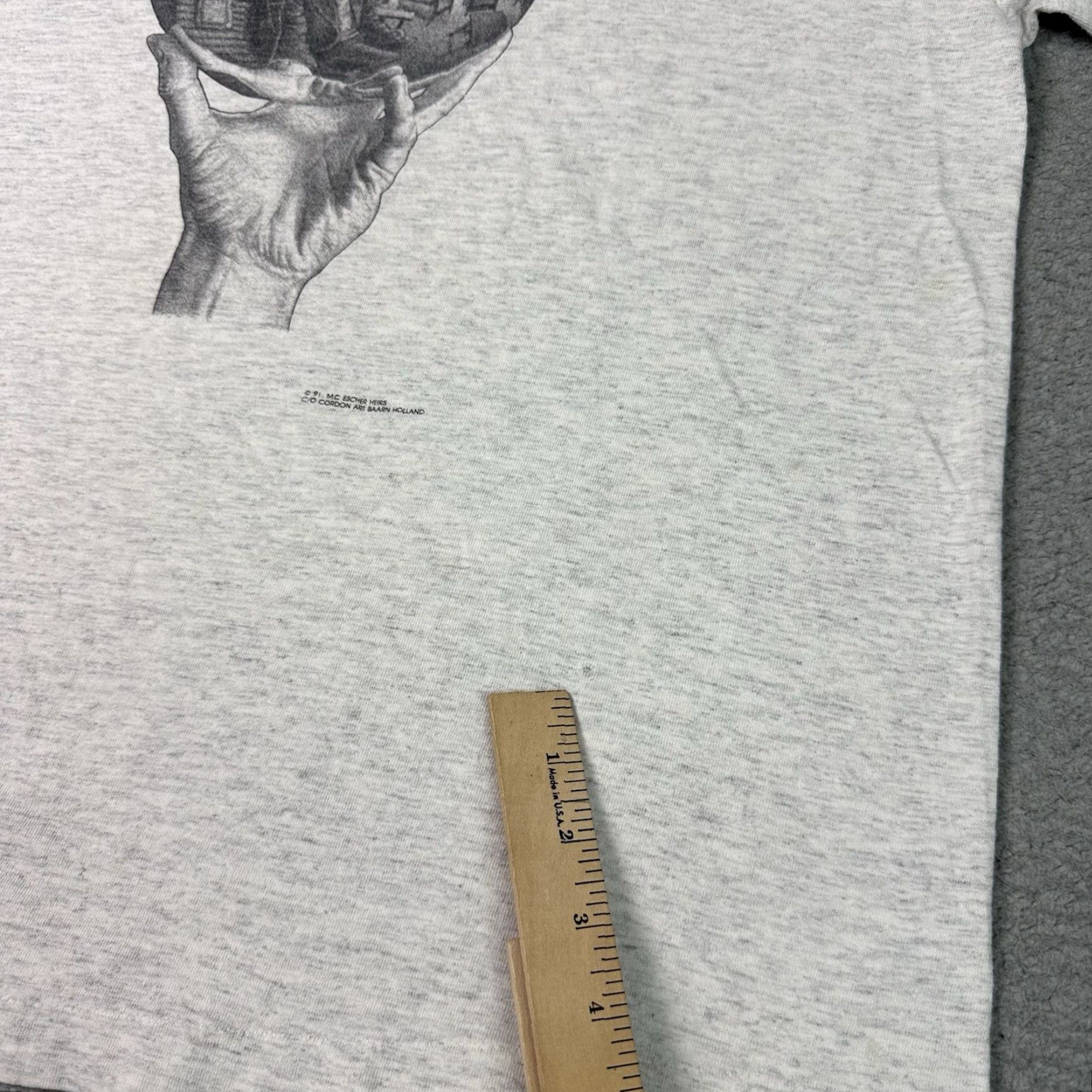 Vintage VINTAGE MC Escher Shirt Mens Large Gray Hand Reflecting Sphere Art Rare 90s L Size US L / EU 52-54 / 3 - 7 Thumbnail